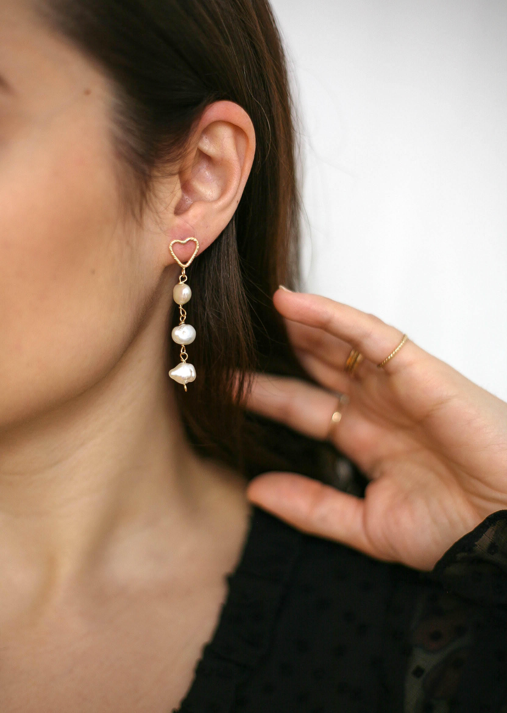 Boucles d'oreilles coeur perle goutte